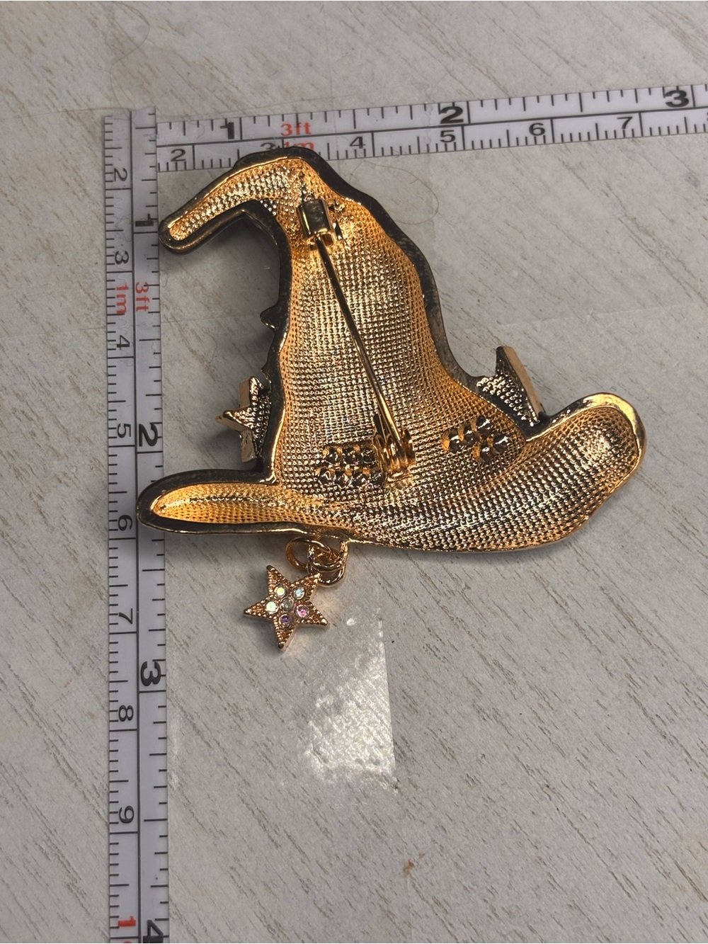 Halloween Witch Hat Brooch & Matching Witch Hat Keychain Set β Black Enamel Rhin - Picture 5 of 5